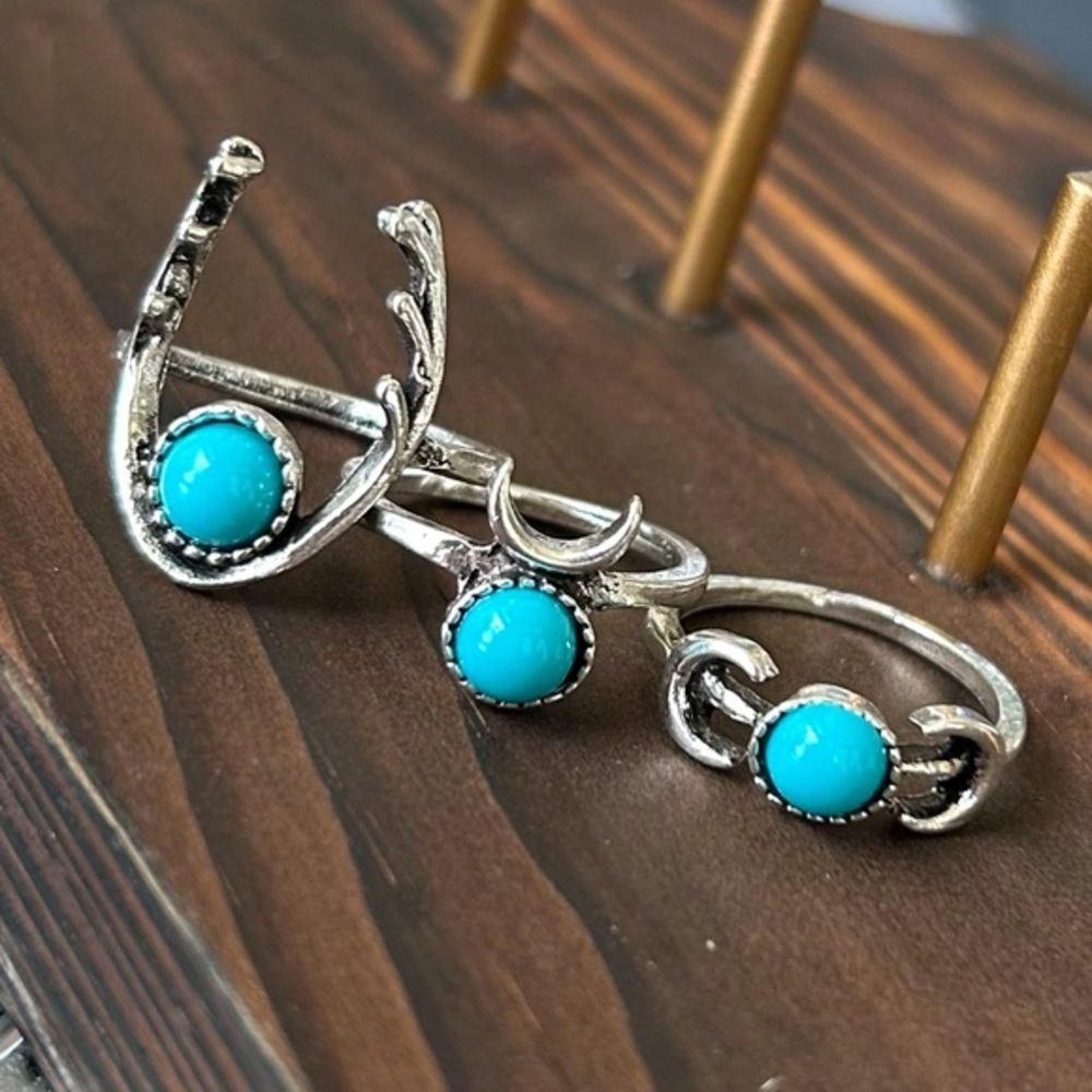 Boho Turquoise Ring Set - Picture 2 of 13